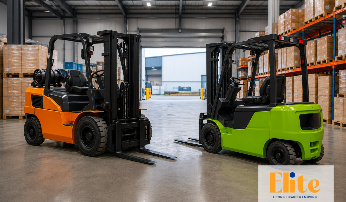 ACE diesel forklift and ACE electric forklift operating in warehouse and industrial outdoor environments